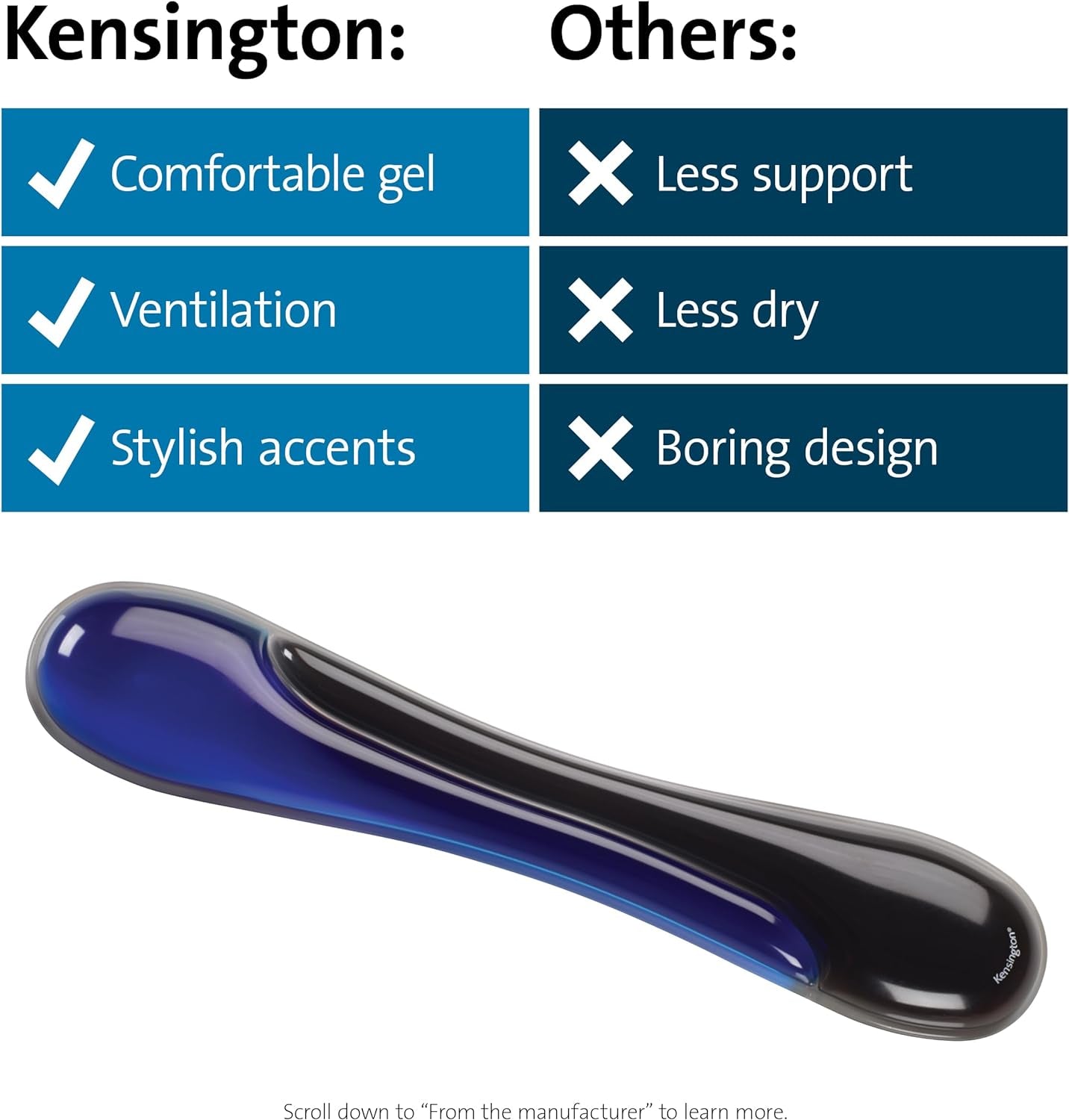 Duo Gel Keyboard Wrist Rest - Stylish Blue Comfort for Your Workspace (K62397AM)